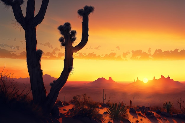 Lever du soleil dans le désert de Sonora