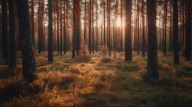 Lever du soleil dans la forêt générative ai