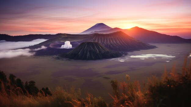 Photo le lever du soleil dans la montagne bromo java indonésie