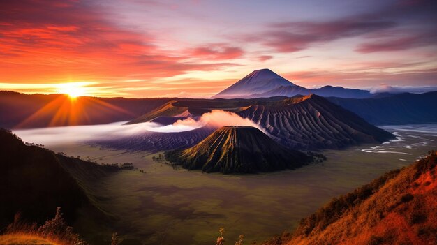 Photo le lever du soleil dans la montagne bromo java indonésie