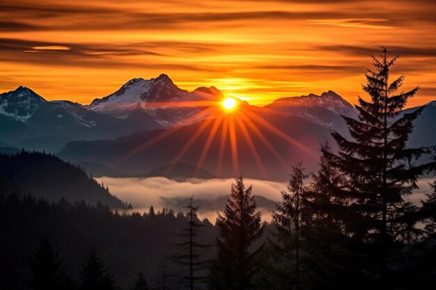 Le lever du soleil dans les montagnes Génératif Ai