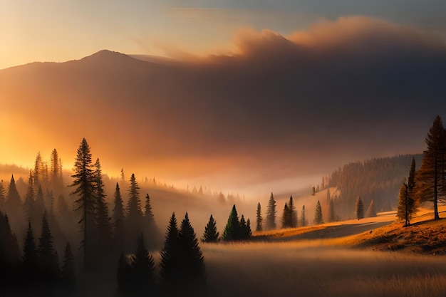 le lever du soleil dans les montagnes avec une montagne en arrière-plan