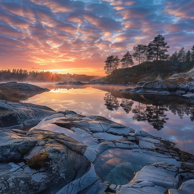 Photo le lever du soleil dans le parc national d'ovre pasvik, en norvège