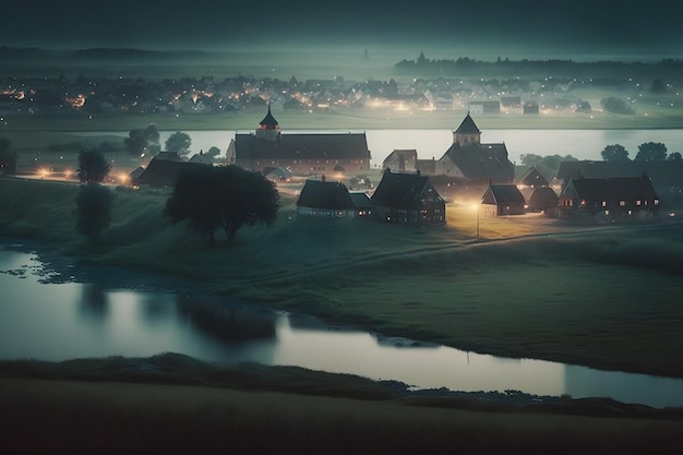 Le lever du soleil dans le paysage de la vieille ville européenne Réseau neuronal généré par l'IA