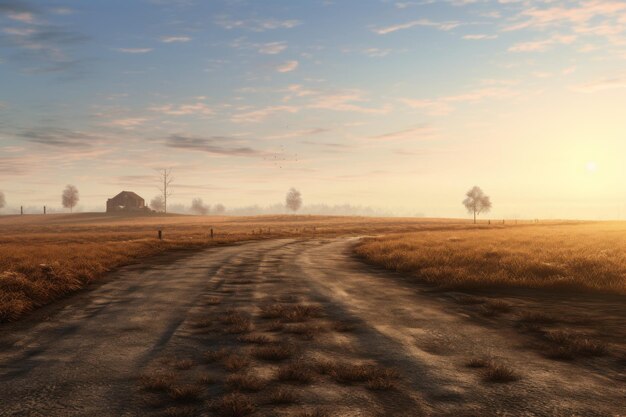 Le lever du soleil doré sur la route de la campagne