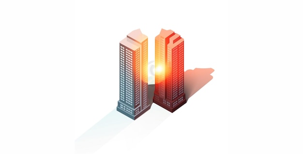 Le lever du soleil entre les bâtiments 911 papier peint vectoriel isométrique 3D