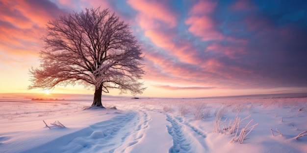 Le lever du soleil d'hiver Un lever du soleild'hiver sur un paysage enneigé