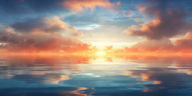 Lever du soleil sur la mer panorama lumineux beaux nuages coucher de soleil