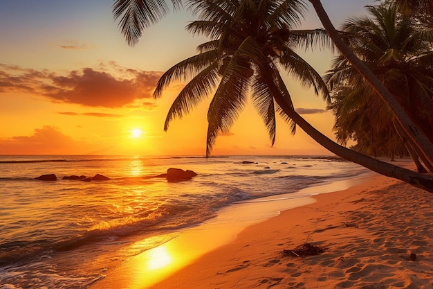 Le lever du soleil sur une plage tropicale