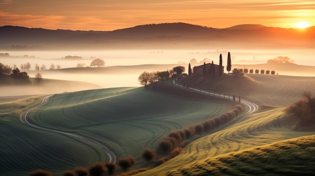 Le lever du soleil romantique de la Toscane par San Luigi E Davide