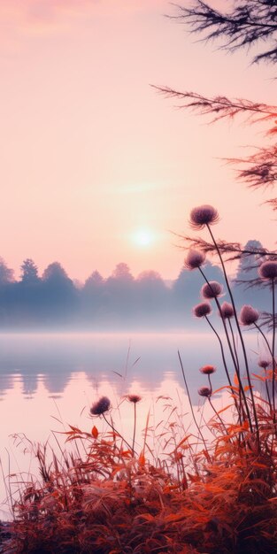 Photo le lever du soleil rose romantique, la lumière éthérée et les motifs de la nature