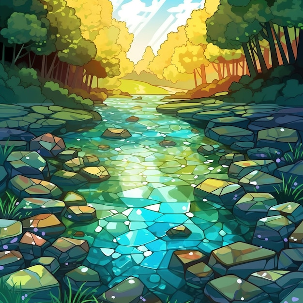 Lever du soleil sur un ruisseau forestier
