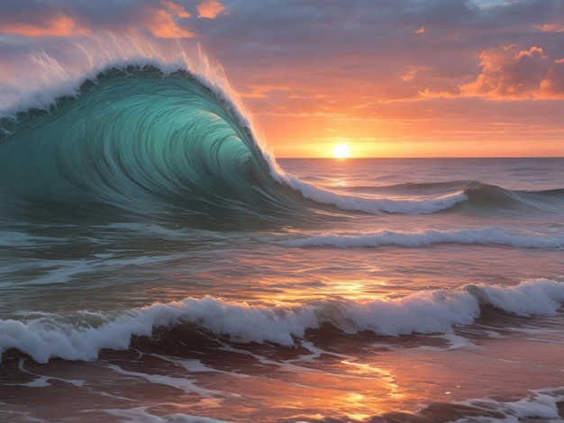 Le lever du soleil sur les vagues de l'océan