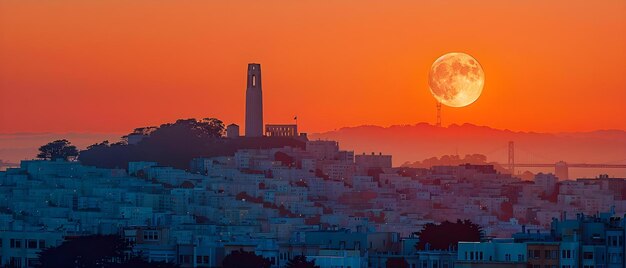 Photo le lever de la lune au-dessus de la colline du télégraphe au crépuscule concept san francisco paysages photographie vues du crépuscule exploration urbaine