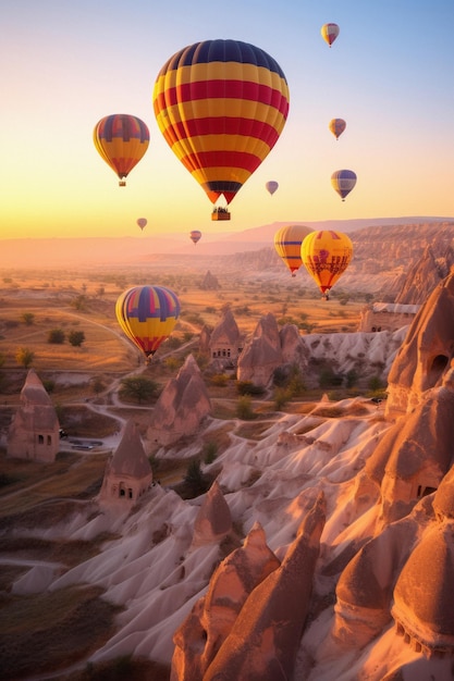 Lever de soleil en Cappadoce avec des montgolfières