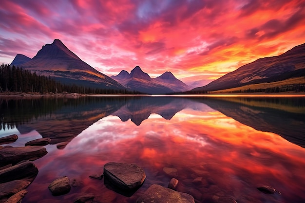 Photo lever de soleil à couper le souffle sur une montagne majestueuse belle image d'illustration ai générative