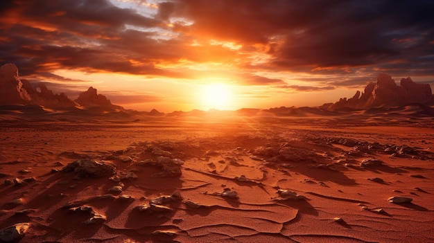 lever de soleil dramatique dans le désert IA générative