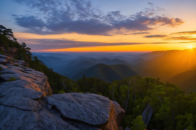 Lever de soleil des gorges de Linville depuis les cheminées