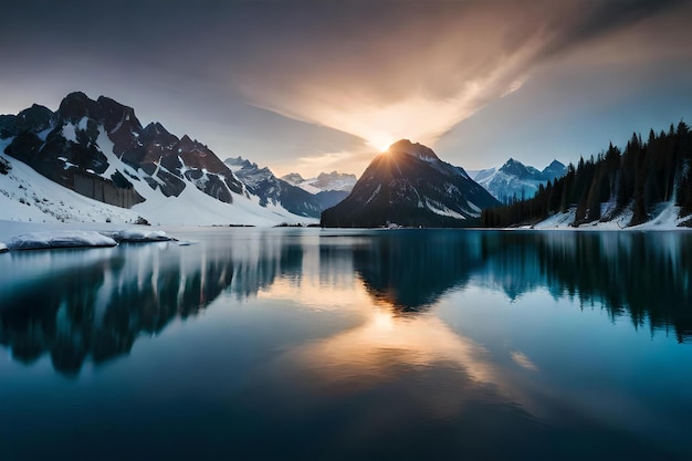 Un lever de soleil sur un lac