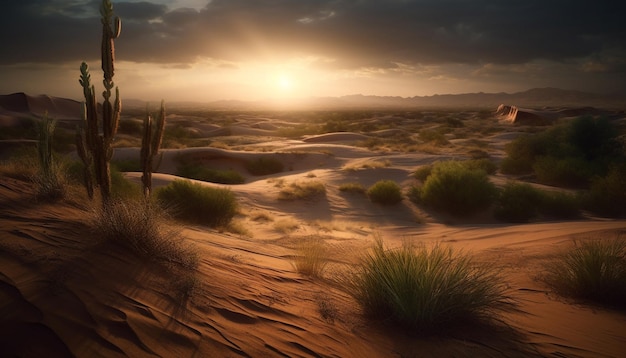 Lever de soleil sur de majestueuses dunes de sable en Afrique généré par l'IA