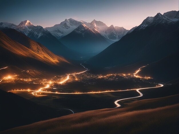 Un lever de soleil pittoresque dans les hautes montagnes des Alpes