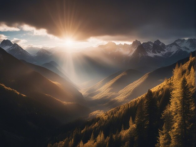 Photo un lever de soleil pittoresque dans les hautes montagnes des alpes