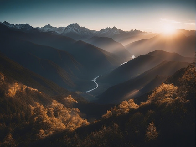 Un lever de soleil pittoresque dans les hautes montagnes des Alpes