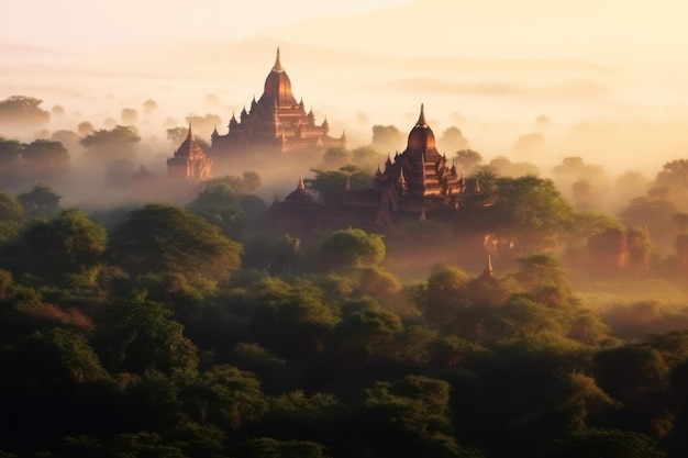 Un lever de soleil sur les temples de bagan