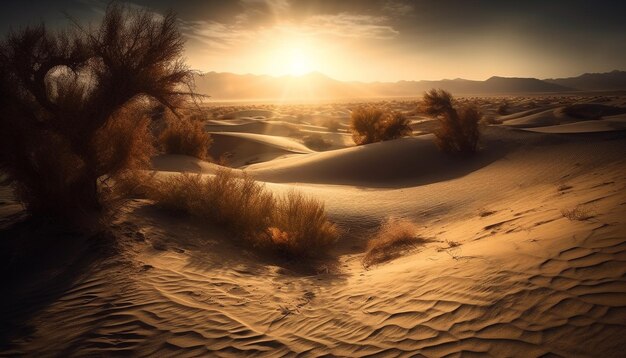 Photo lever de soleil tranquille sur les dunes de sable ondulées afrique générée par l'ia