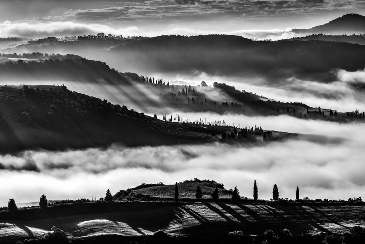 Lever de soleil sur le Val d'Orcia