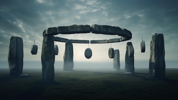 Photo levitation énigmatique un cercle d'ancien monol de pierre