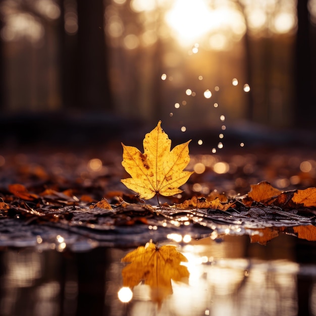 Photo lévitation d'une feuille d'automne photo d'automne journée ensoleillée ia générative