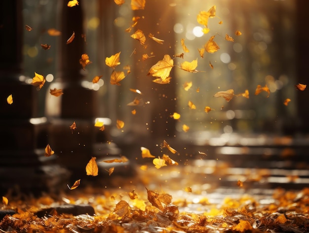 Photo lévitation d'une feuille d'automne photo d'automne journée ensoleillée ia générative