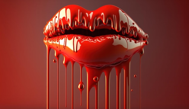 Une lèvre rouge avec des gouttes qui coulent dessus