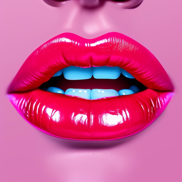 Des lèvres féminines sexy sur un fond rose Close-up de lèvres femelles