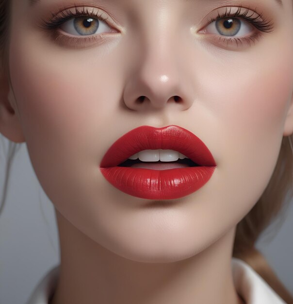 Photo les lèvres d'une fille peintes avec du rouge à lèvres rouge vif