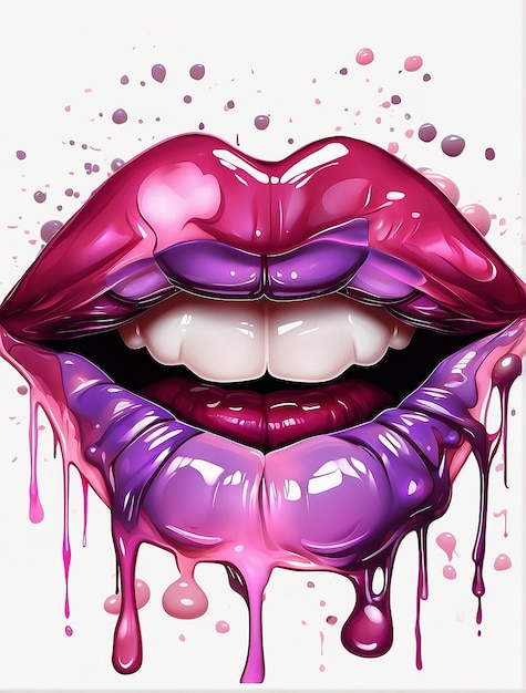 Les lèvres pourpres et roses froissées baiser goutte à goutte sublimation clipart ombrage détaillé
