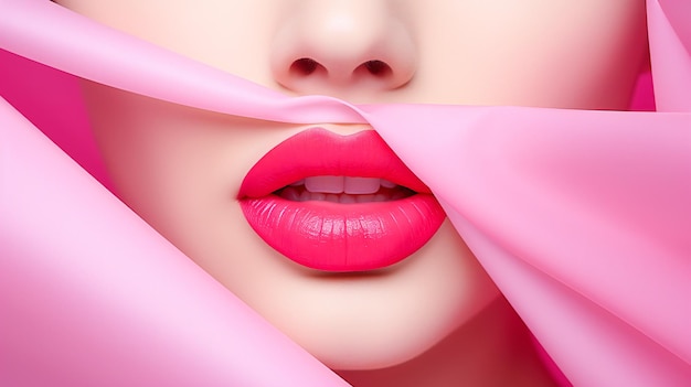 Des lèvres roses vibrantes qui clignotent à travers le papier coloré