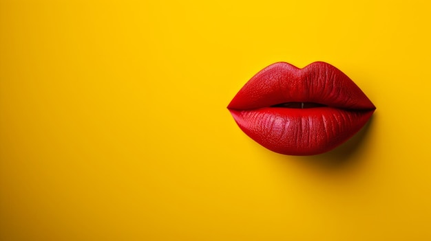 lèvres rouges sur un fond jaune illustration de style de l'industrie de la beauté rouge à lèvres