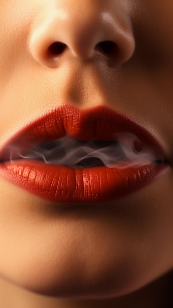 Les lèvres sensuelles et la brume artistique de près La beauté de la fille qui fume