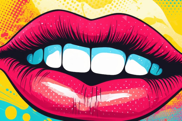 Lèvres Vibrantes Fond Coloré Pop Art Femme Generative AI