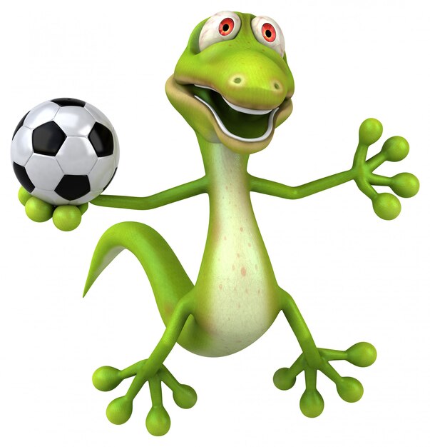 Lézard amusant avec un ballon de football