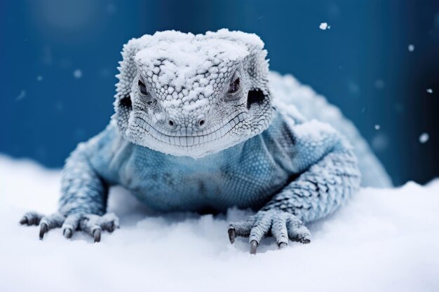 Le lézard arctique en gros plan dans la neige