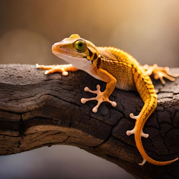 Un lézard sur une branche avec un fond flou