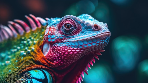 un lézard coloré avec des taches rouges et bleues