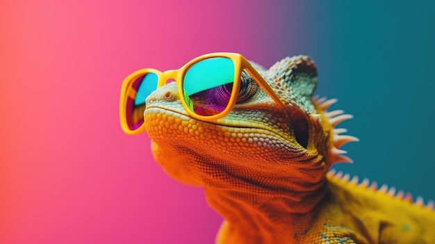 Un lézard cool avec des lunettes de soleil