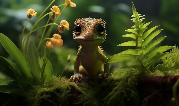 Photo un lézard est assis sur une branche de mousse dans la jungle