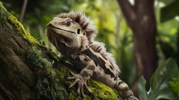 Photo le lézard de forêt à crinière dans une forêt