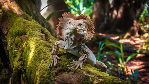 Photo le lézard de forêt à crinière dans une forêt