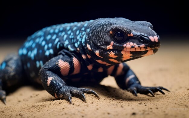 Lézard Heloderma sur désert